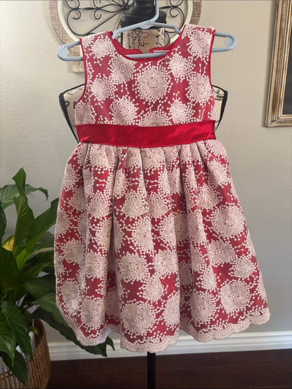 Nanette Girl Red and White Floral Lace Party Dress for Girls